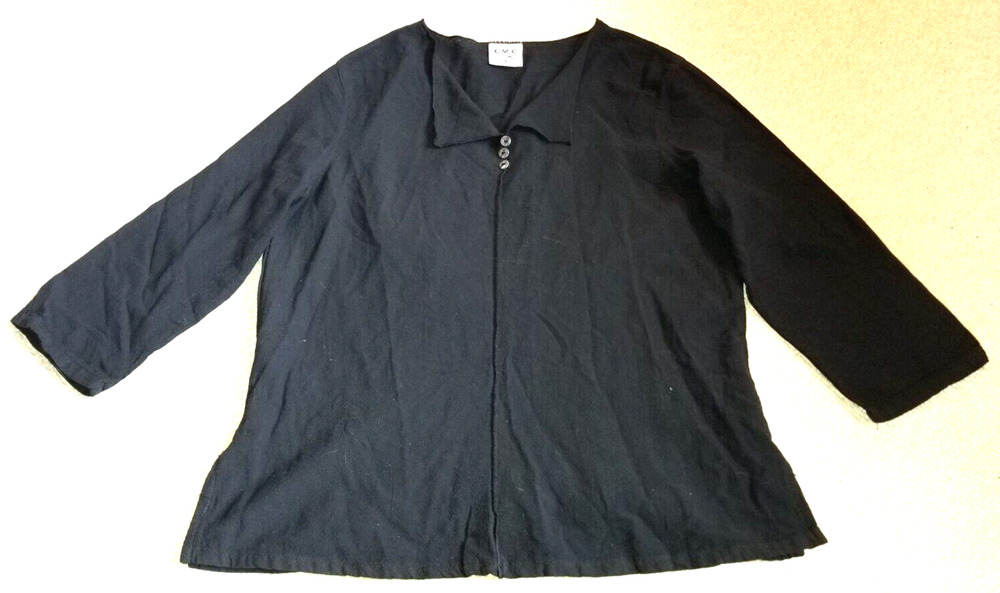 Womens Top-CMC-COLOR ME COTTON-black gauzy cotton lagenlook BOHO tunic 3/4 sl-M
